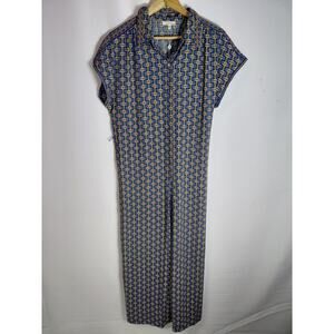 NWT MAX STUDIO Blue Floral Jumpsuit Short Sleeve Collared Women Size XL